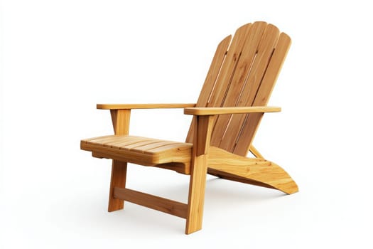An inviting outdoor lounge chair stands alone, showcasing its classic design and wooden finish, perfect for enjoying sunny days or leisurely evenings in a serene environment.