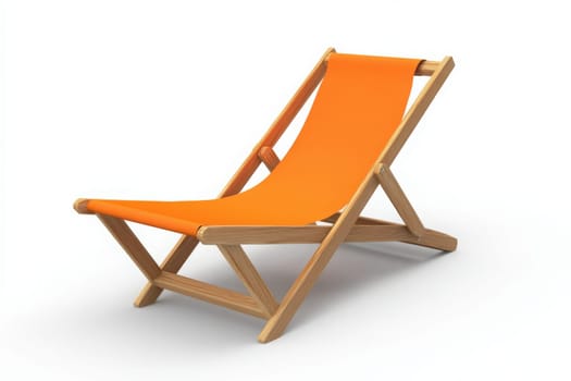 The outdoor lounge chair features a vibrant orange seat and wooden frame, positioned in an open area, creating a cozy and inviting space for relaxation under the sun.