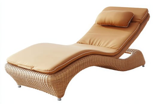 This stylish outdoor lounge chair features a curved design and plush cushions, perfect for relaxing during sunny days in a garden or on a patio. Ideal for leisurely reading or sunbathing.
