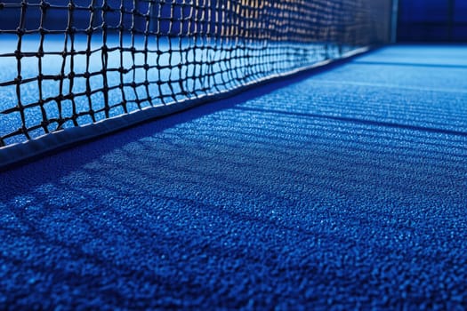 A scoreboard shows the current scores of a padel match, placed on a vibrant blue court. The match is underway, highlighting the competitive atmosphere and sportsmanship involved.