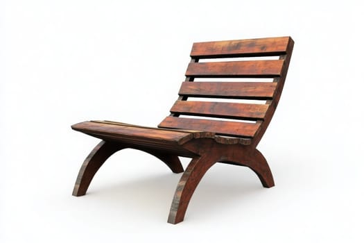 A wooden lounge chair stands isolated, showcasing its modern design. Ideal for outdoor spaces, it offers a comfortable spot to relax and enjoy the sunshine in tranquility.
