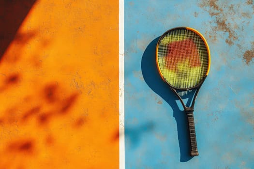 A strategic padel game board displays a vibrant orange and blue surface, perfect for players to plan their next moves and improve their game tactics in a competitive environment.