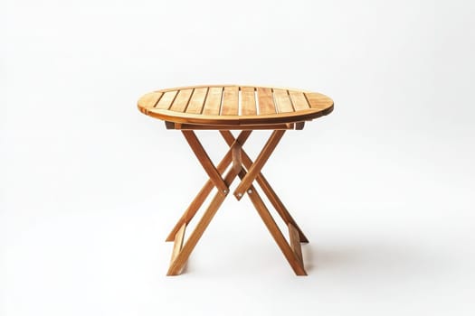 The wooden patio table is neatly isolated in the center, showcasing its simple design and craftsmanship against a bright background, ideal for outdoor gatherings or decor.