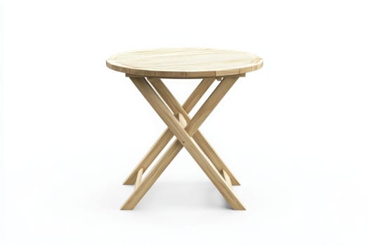 A wooden patio table stands alone in the center, showcasing its clean lines and natural finish. Ideal for outdoor gatherings, it brings a touch of rustic charm to any setting.