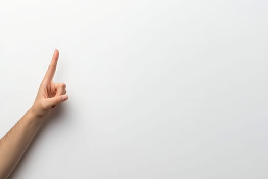 A hand displays a peace sign, symbolizing unity and harmony. The gesture stands out against a pure white background, conveying a calm and positive message.