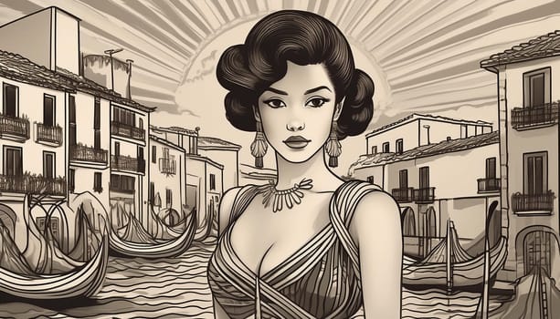 20s style pin up woman illustration, AI generated image
