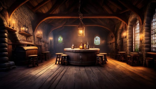 dark old medieval tavern pub, AI generated image