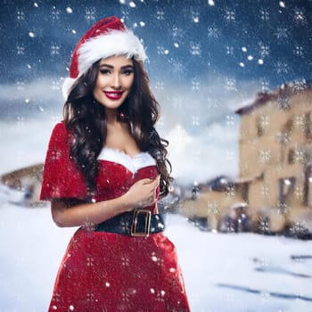 gorgeous young female santa claus woman, AI generated image