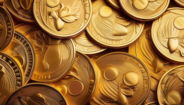 golden coins background full frame, AI generated image