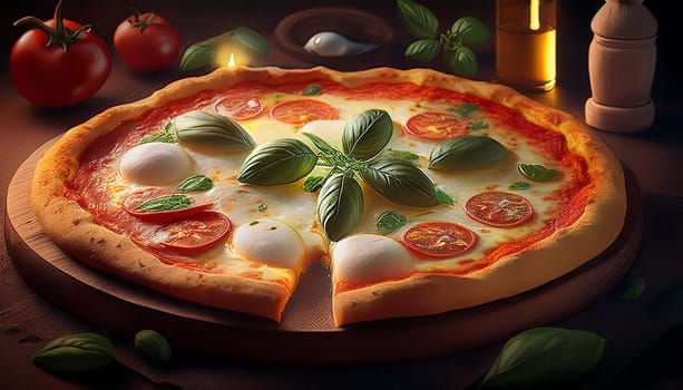 pizza margherita food illustration, AI generated image