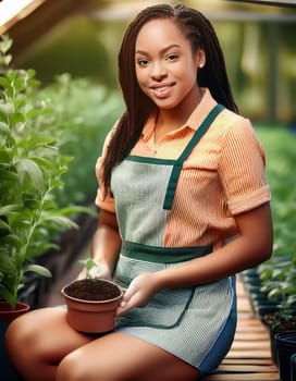 gorgeous young gardener woman, AI generated image