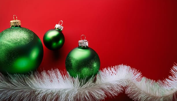 Tinsel and baubles for Christmas tree decoration, AI generated image