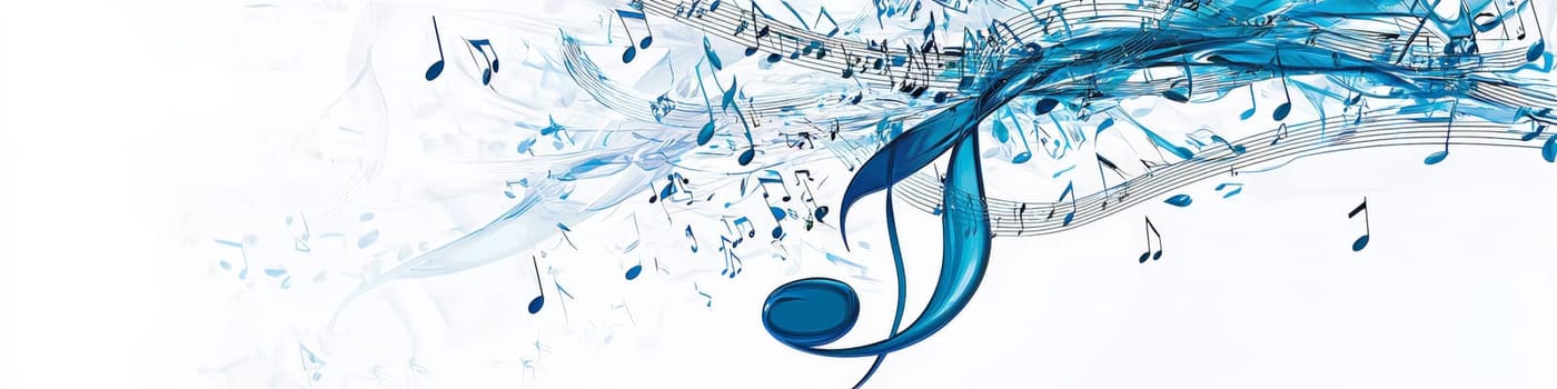 Musical notations appear to cascade off the staff in 3D space, creating a sense of rhythm and motion that brings the composition to life.
