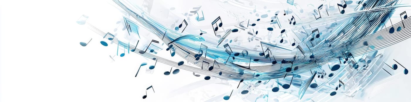 Musical notations appear to cascade off the staff in 3D space, creating a sense of rhythm and motion that brings the composition to life.