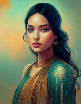 pretty young woman portrait illustration, AI generated image