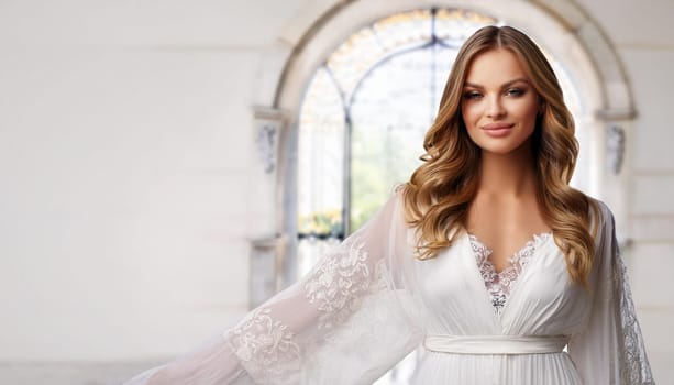 pretty young woman in a white night gown, AI generated image
