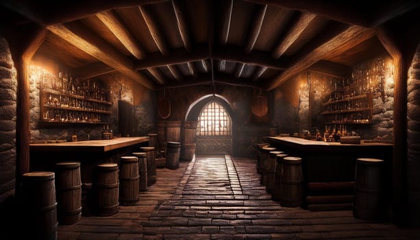 dark old medieval tavern pub, AI generated image