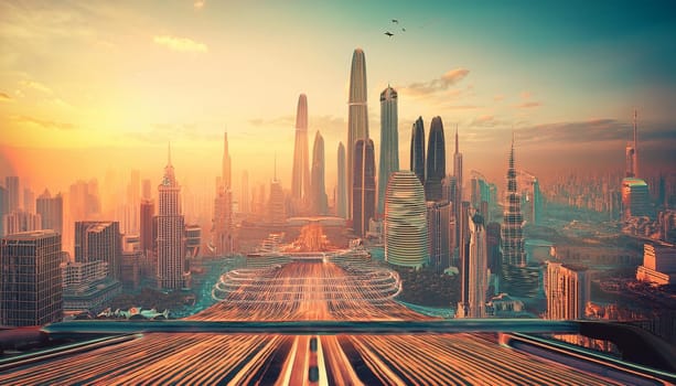 retro futuristic city view, AI generated image