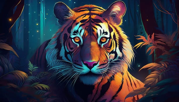 tiger in the forest at night, AI generated image