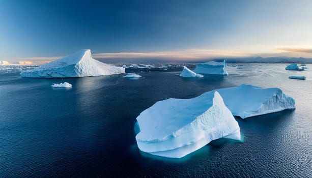 iceberg that has broken off a glacier floating freely in open water, AI generated image