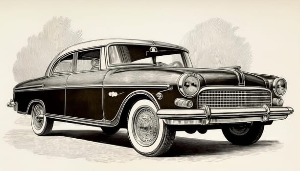 retro vintage car illustration, AI generated image