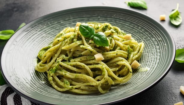 vegetarian pesto pasta dish, AI generated image