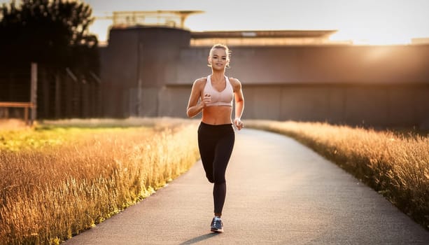 gorgeous young woman jogging, AI generated image