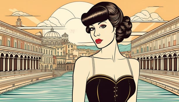 20s style pin up woman illustration, AI generated image