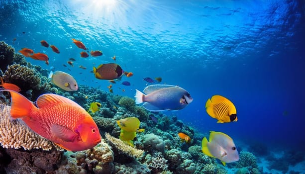 colourful tropical fishes and coral, AI generated image