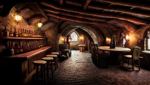 dark old medieval tavern pub, AI generated image