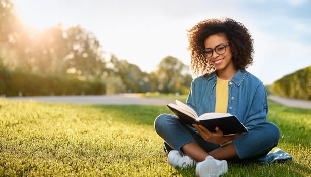 gorgeous elegant woman reading a book in the park, AI generated image