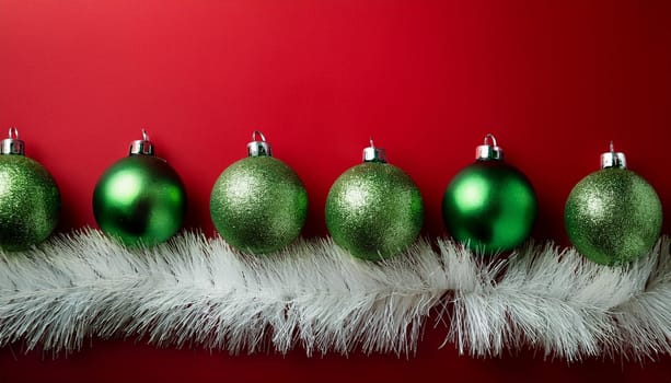 Tinsel and baubles for Christmas tree decoration, AI generated image