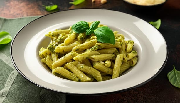 italian pasta al pesto dish, AI generated image