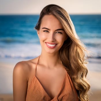gorgeous young woman on the beach, AI generated image