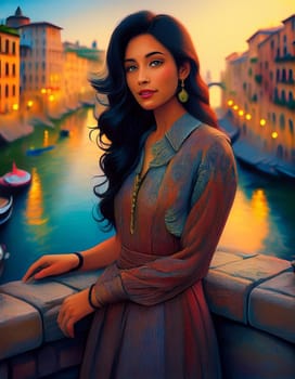 pretty young woman portrait illustration, AI generated image