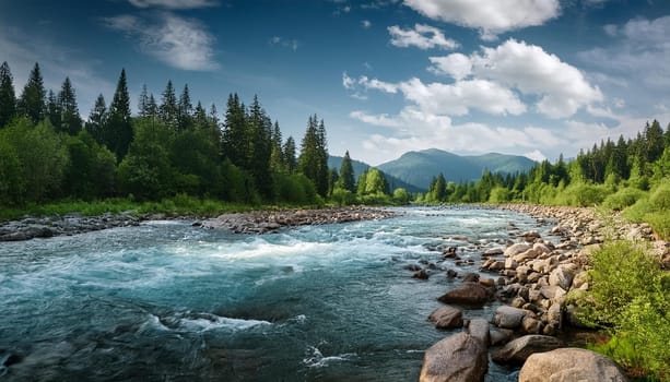 wild river landscape in the forest, AI generated image