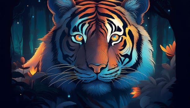 tiger in the forest at night, AI generated image