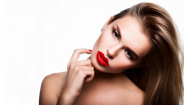 gorgeous young woman with red lipstick, AI generated image