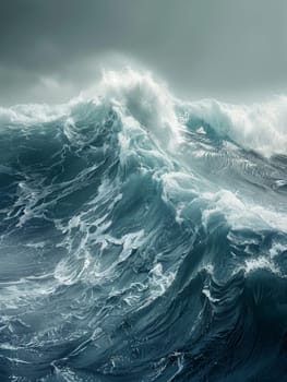 The dramatic dance of turbulent ocean waves captured under the dark, brooding canvas of a stormy sky