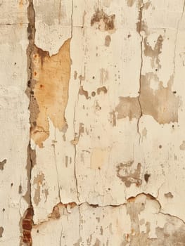 Close-up view highlighting the textured decay of a faded beige wall with peeling paint and subtle hues