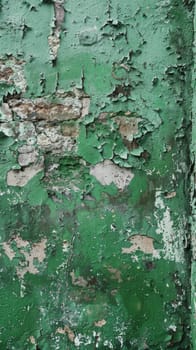 Vertical portrait of an emerald green wall with intricate crack patterns and peeling texture details