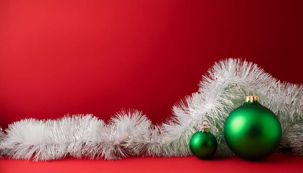 Tinsel and baubles for Christmas tree decoration, AI generated image