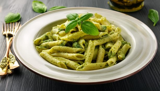italian pasta al pesto dish, AI generated image