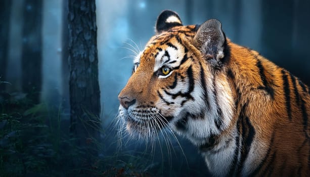 tiger in the forest at night, AI generated image
