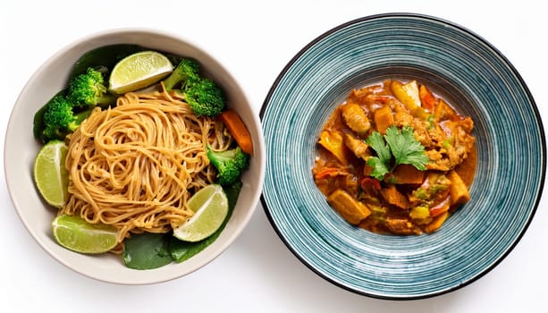 vegetarian curry noodles asian food, AI generated image