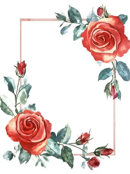 Botany Botanical pink or red rose floral flower Watercolor Style