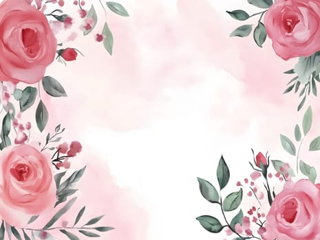 Botany Botanical pink or red rose floral flower Watercolor Style