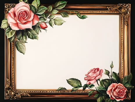 Botany Botanical pink or red rose floral flower Watercolor Style