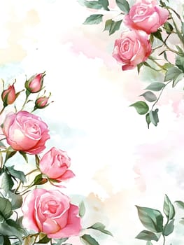 Botany Botanical pink or red rose floral flower Watercolor Style