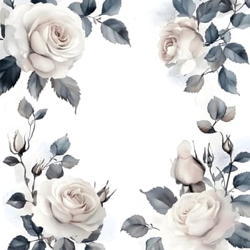Botany Botanical pink or red rose floral flower Watercolor Style